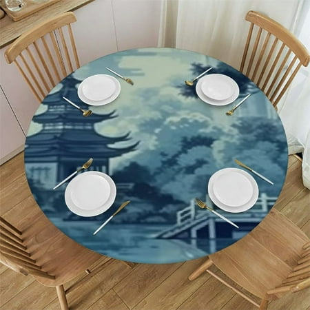 

Sheronv Pagoda Trees Water Round Table Cover Stain Resistant Washable Indoor Outdoor Tablecloth Kitchen Dining Wedding Parties 100% Polyester Waterproof Full Width Single-Sided Printing 46 -50