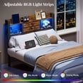 thumbnail image 3 of Fairy Twin Bed Frame with Bookcase Headboard, LED Light Strip & Charging Station, Platform Bed with 2 Storage Drawers, Rustic Brown, 3 of 8