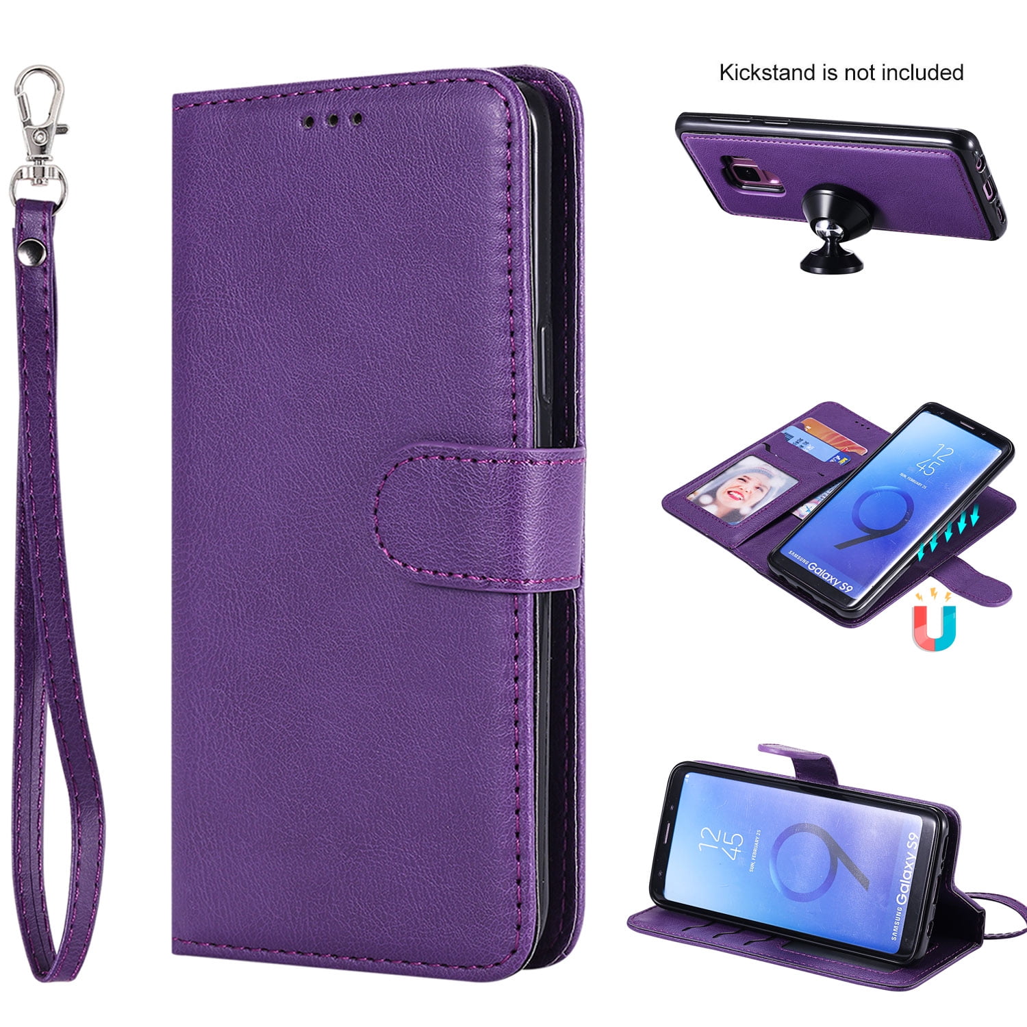 Tree Cat Butterfly purple Wallet synthetic leather Flip-Cover CLM-Tech Case for Samsung Galaxy S9 Phone Protective Case with Stand and Card Slots