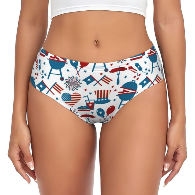 Fotbe Fourth Of July Party Calzones Estampados para Mujer – Ropa Interior de Algodón, Cómoda, Suave y Elástica-Large