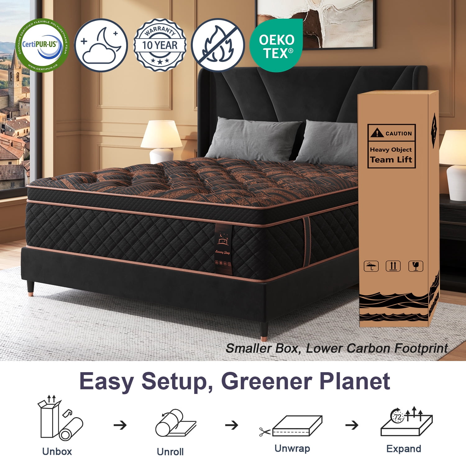 Skyhedon Twin Size Mattress 12 inch Gel Memory Foam Medium Firm Pocket Springs Hybrid Mattress in a box for Motion Isolation,Black