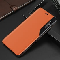 for OnePlus Nord N200 5G Case, PU Leather Flip Wallet Case with View Window Stand Kickstand Smart Magnetic Closure Clear TPU Bumper slim Leather Case for OnePlus Nord N200 5G,Orange