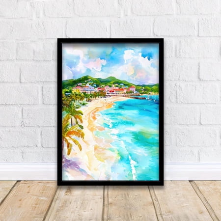 Antigua Painting Caribbean Wall Art Tropical Island Print Coastal Decor Travel Gift Poster Only