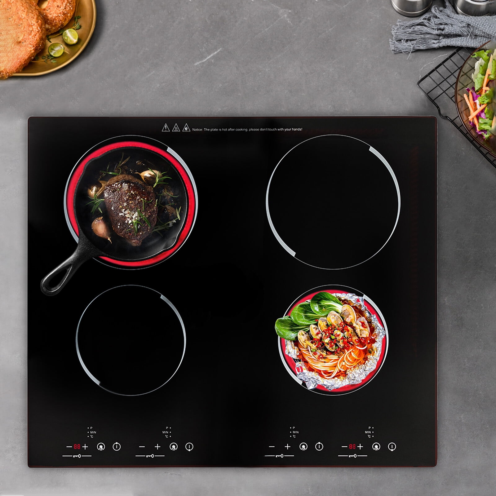 Electric Cooktop 4 Burners, Built-in & Countertop Ceramic Stove Top, 9 Heating Level, Timer, Child Lock, Sensor Touch Control & Residual Heat Indicator,Drop-in Electric Stove Top 3000W
