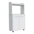 thumbnail image 2 of Kitchen Cart - Open Shelf, Double Door Cabinet, 70''h X 23.34''w, White, 2 Interior Shelves, Pine Wood, Engineered 1.77''h Gliding , Shelf With Rotatable Wheels, 2 of 5