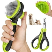 Comotech 3PCS Cat Grooming Kit | Cat Brush | Cat Brushes for indoor Cats | Cat Nail Clipper | Cat Nail Trimmer | Cat Bath Brush | Cat Brush for Shedding - Premium Cat Supplies (Green) SF1