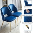 thumbnail image 2 of Modern Accent Dining Chairs Set of 4, Upholstered Velvet Dining Room Chairs with Hollow Back, Tufted Kitchen Chairs Side Chairs with Gold Metal Legs for Living Room Restaurant, Blue, 2 of 5