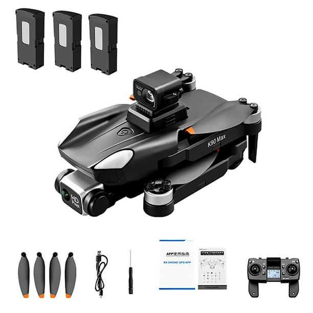 Cámara plegable DRONE DRONE 4 CANAL CONTROL REMOTO 4K RESOLUCIÓN RECARGABLE Quadcopter Niños Aviones ajustables Aeroniciones Vuelo Negro 3pcs Baterías Inevent EL006203-03B