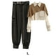 thumbnail image 5 of Minnieouse Camisa de piezas para mujer, pantalones, conjunto de patrón de empalme, camisa chal, Retro, informal, ligero, portátil, ropa para conjuntos de ropa Albaricoque Caqui Negro2 Minnieouse AP013495-08, 5 of 6