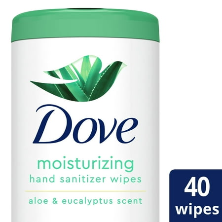 Dove Moisturizing Hand Sanitizer Wipes Aloe & Eucalyptus, 40 wipes
