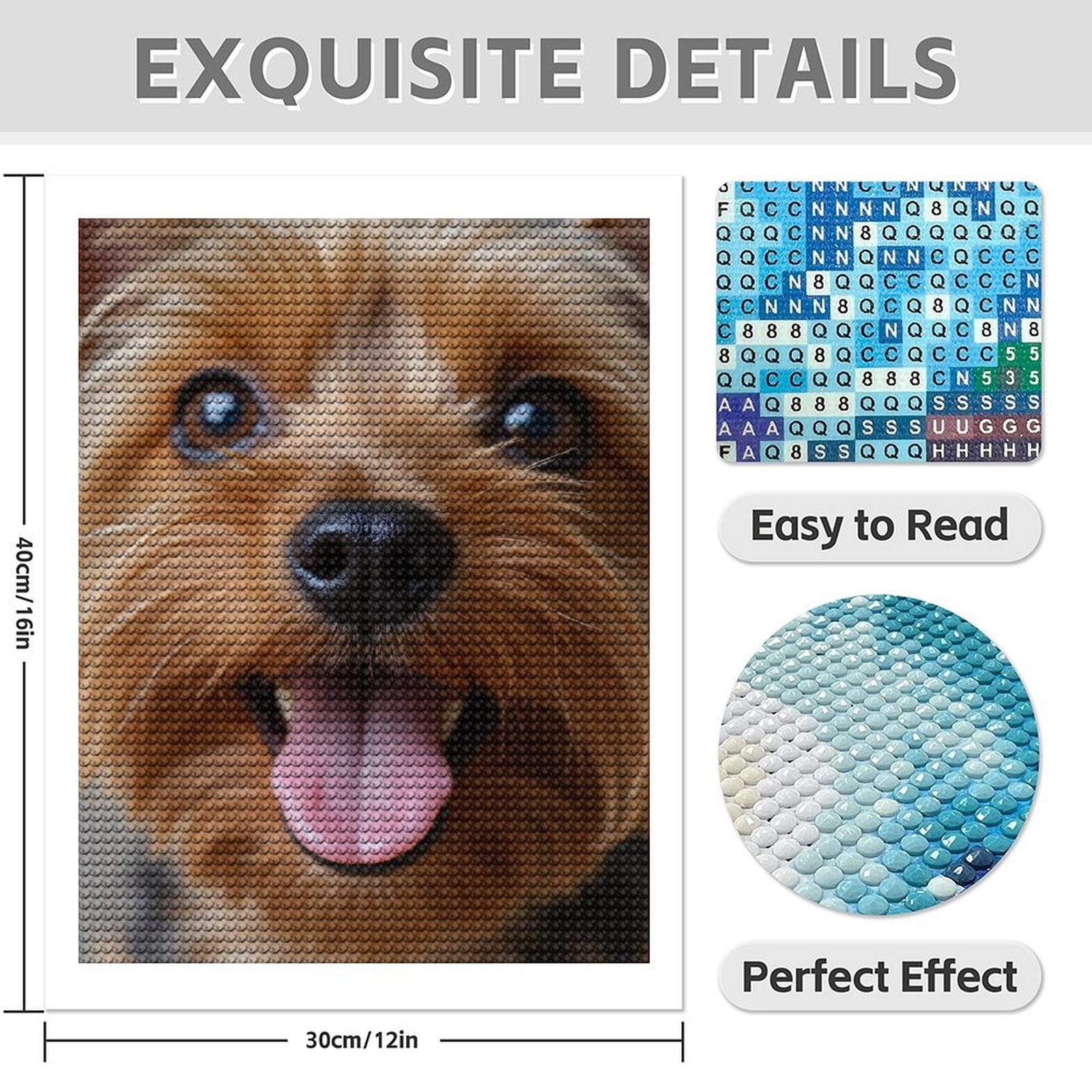 Diamond Art Kit for Adults, Happy Yorkshire Terrier Close-Up Diamond Painting for Adults Beginners, DIY Diamond Art Painting Kits, 5D Diamond Painting Crafts for Home Decor 12x16 Frameless