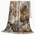 thumbnail image 2 of Classical Portrait Of Three Maine Coon Cats Among, Peaceful Pet Portrait Pattern, Warm Flannel Blanket for Living Room and Reading Nook, Cat Lovers Friendship Gift, Pet Lover Home Decor, 2 of 9