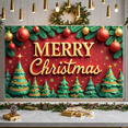 thumbnail image 5 of Red Background Merry Christmas Banner Gold Lettering Christmas Backdrop Pine Tree Design Snowflake Decor Festive Banner for Christmas Party Home Decoration Holiday Gathering, 5 of 9