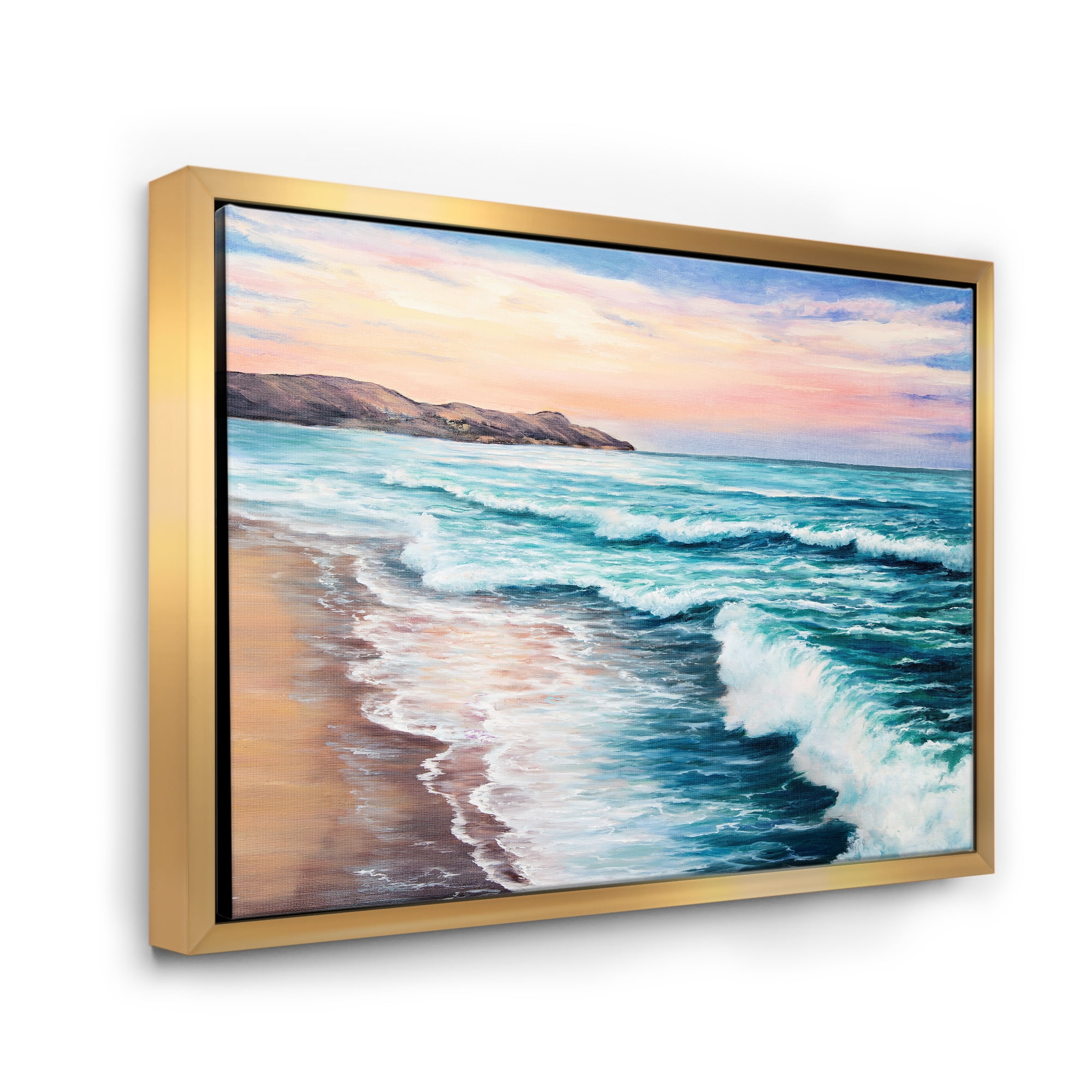 Designart 'Sunrise Glow On The Ocean Waves III' Nautical & Coastal Framed Canvas Wall Art Print