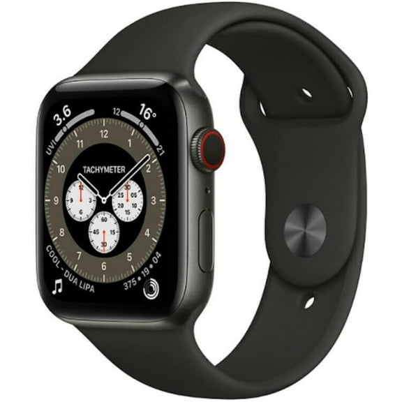 Restored Apple Watch Series 6 44mm GPS + Cellular Space Black Titanium with Black Sports Band, 1 Each