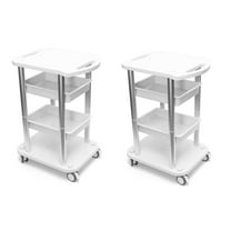 Elitzia Facial Trolley 2 Piece Per Set 4 Shelf ABS Aluminum Silver Frame Beauty Salon SPA Organizer Trolley Styling Pedestal Rolling Cart 80 Pounds Weigh Capacity ETTRO5S (2pcs Silver cart)