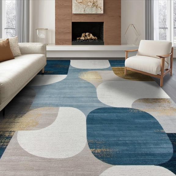 ODIKA 8'x10' Washable Area Rug Abstract Brushstroke Interlocking Contemporary Farmhouse Lightweight for King Size Bedroom Under Bed, Master Suite, Non-Shedding, Easy Care