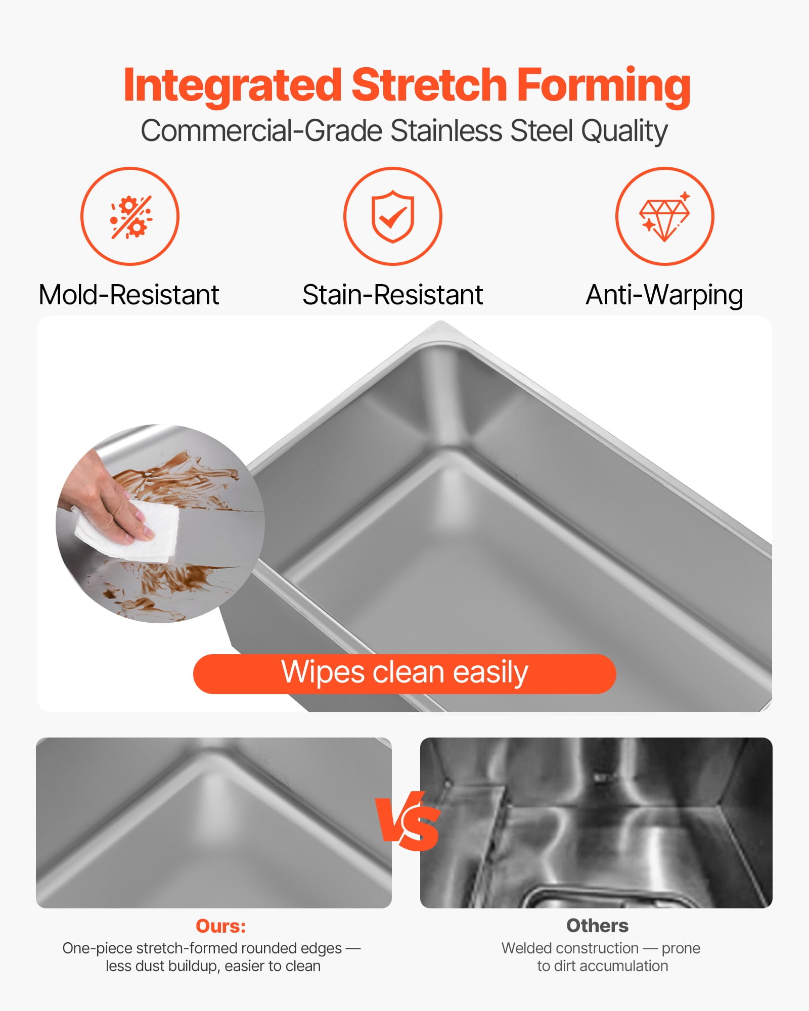 VEVOR Commercial Food Warmer, 1500W Electric Stainless Steel Steam Food Warmer, Fast Heating Countertop Buffet Bain Marie with Power Cord & Divider Strip, for Catering, Restaurants, Parties, Buffets