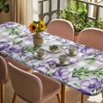 thumbnail image 3 of Purple Flowers Table Cloths for 8 Foot Rectangle Tables, Spring Floral Leaves Plants Gray Plaid Patio Waterproof Elastic Fitted Tablecloths, Washable Rectangular Table Cover for Camping, 3 of 8