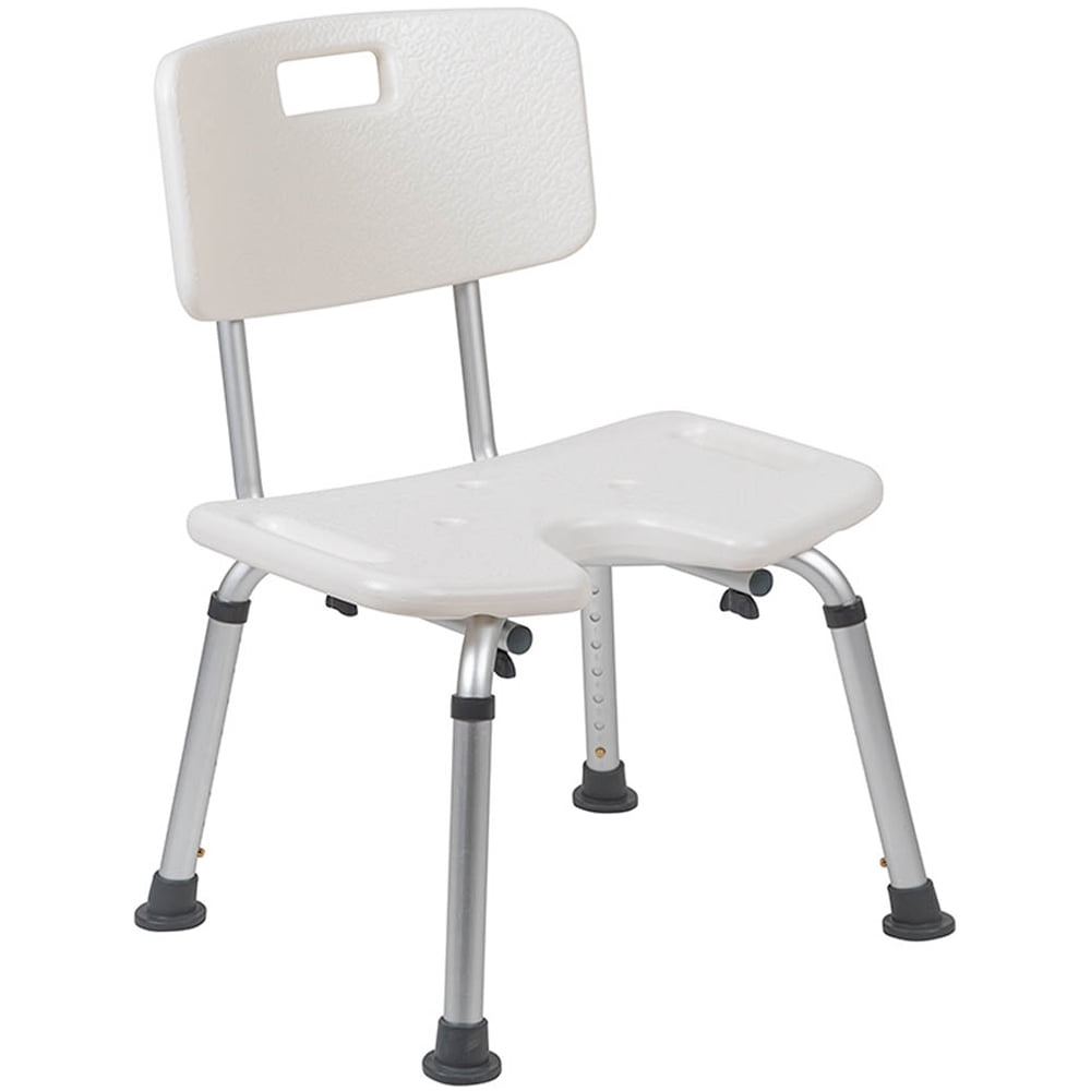 Offex Adjustable Bath Shower Chair with UShaped Cutout White