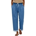 thumbnail image 2 of Cropped Beach Pants for Women 2026 Spring Summer Relaxed Fit Elastic Waist Straight Leg Lightweight Linen Pants with Pockets, 2 of 5