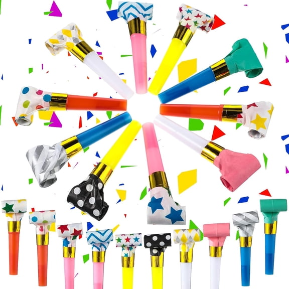 20 Pcs New Years Party Blowers Noisemakers Funny Birthday Christmas Blowouts Blow Horns Colorful Noisemakers Whistles Noise Makers Blowouts for 2026 Party Supplies