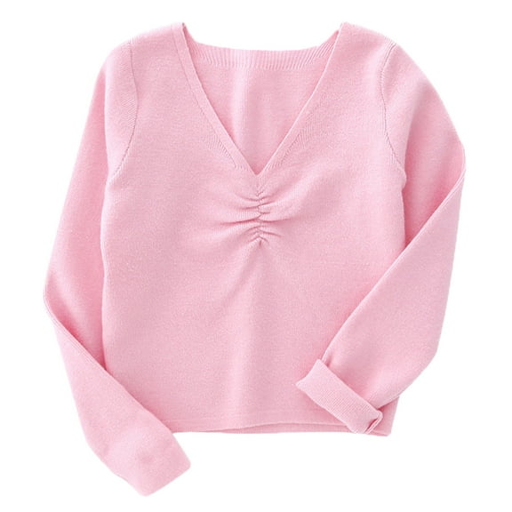 Autumn Winter Toddler Girls Long Sleeve Warm Solid Color Blouse Ballet Wrap Tops Velvet Dance Sweater Pink 3 Years-4 Years