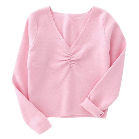 Uikmnh Cute Shirts for Girls Solid Color Velvet Ballet Wrap Sweater Long Sleeve Warm Blouse for Autumn Winter Dance and Casual Wear Size:6-7 Years