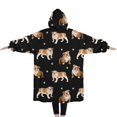 thumbnail image 2 of Oversized Wearable Blanket Hoodie,Bulldog Dog and Footprints Sherpa Blanket Hoodie with Super Pockets,Super Warm Fuzzy Pullover for Women & Men, 2 of 6