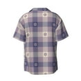 thumbnail image 2 of Naloa Purple Floral Gingham Check Plaid Men's Loose Fit Cuban Collar Short-Sleeve Shirt with Button-down and Chest Pocket for Everyday Wear Outings - Large, 2 of 7
