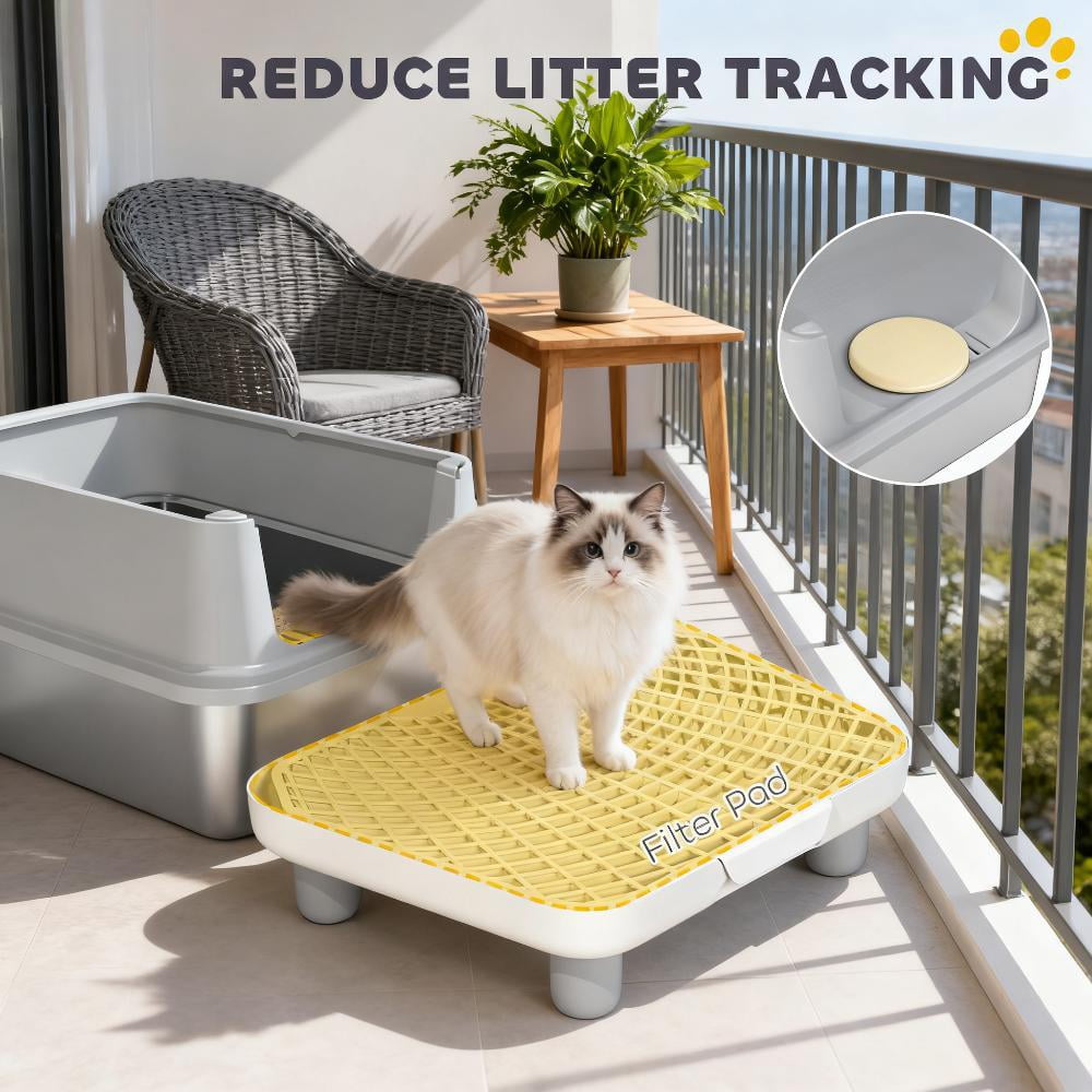 Stainless Steel Cat Litter Box with High Sides, XL Metal Litter Box with Filter Pad and Stainless Steel Litter Scoop, Anti-Scratch Anti-Tracking Easy Clean Indoor Cat Toilet for Cats Up to 15 lbs