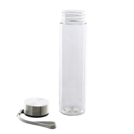 Mainstays 18 oz Plastic Clear Water Bottle Stainless Steel Screw Cap Lid with Strap, 1 Each Included