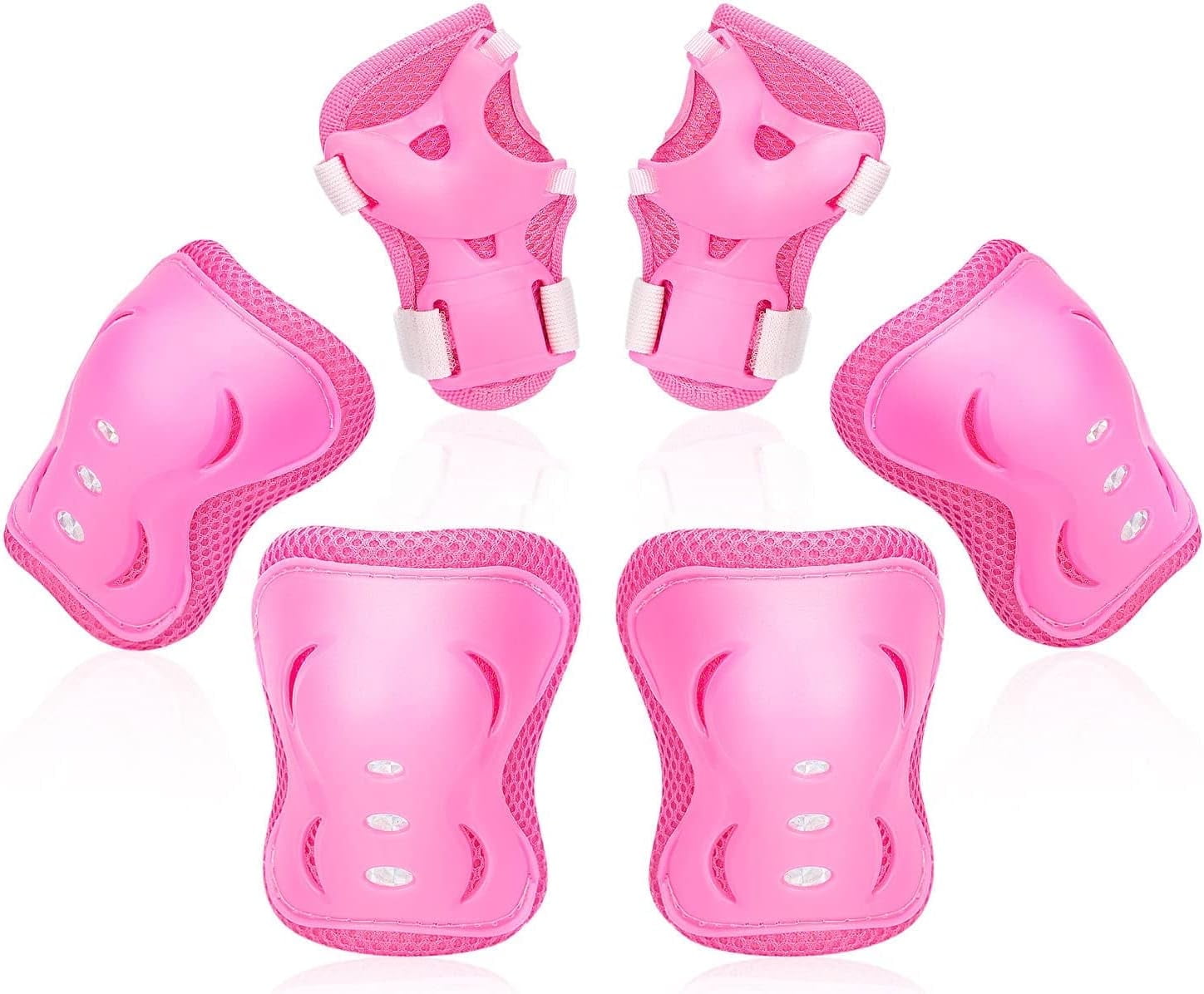 Jeexi 6 Pack Knee & Elbow Pads for Kids Youth Children Guards Protective Gear Pad Set for Roller Skates Cycling BMX Bike Skateboard Inline Skating's Scooter Riding Sports (Pink)