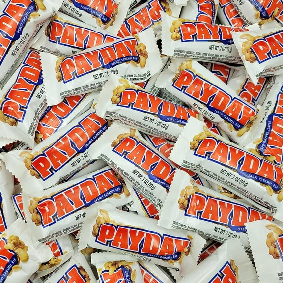 PayDay Peanut and Caramel Snack Size Candy Bars - 60 Pieces Individually Wrapped Bulk Candy - 3 Pound (Pack of 1)
