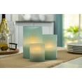 thumbnail image 3 of LED 3.5"D X 6"H Hand-Poured Wax Candle In Blue Frosted Glass. Next Gen LED Flame Patented Technology w/ Adjustable Brightness Control. 2 C Batteries (Not Included). Multi Timer Function, 4, 6 & 8 hour, 3 of 3