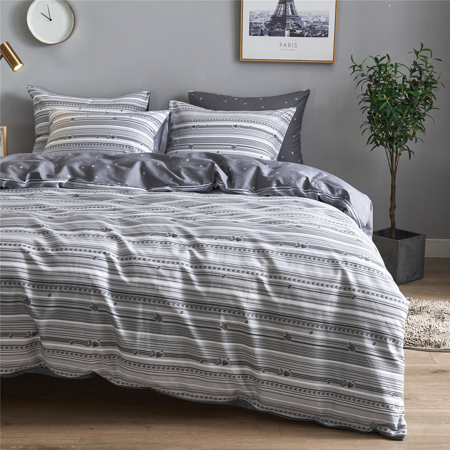 Boho Gray Geometric Arrow Pattern Bedding Duvet Cover Set Twin,100
