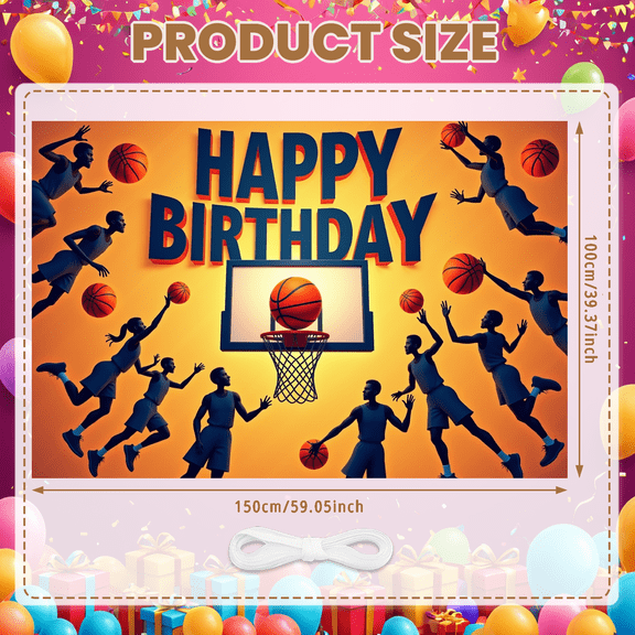 Colorful Design Basketball Banner Decorative Pattern for Birthday Party Kids Celebration Indoor Decoration