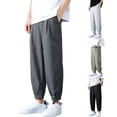 thumbnail image 2 of XINPING Black Pants Men Plus Size Loose Lounge Pants Stretch Waist Dress Pants Beach Summer Lightweight Trousers, 2 of 6