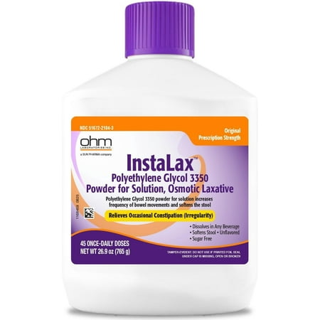 Ohm InstaLax Laxative Powder with PEG 3350, Stool Softener – For Gentle Constipation Relief, 26.9 oz (45 Doses)