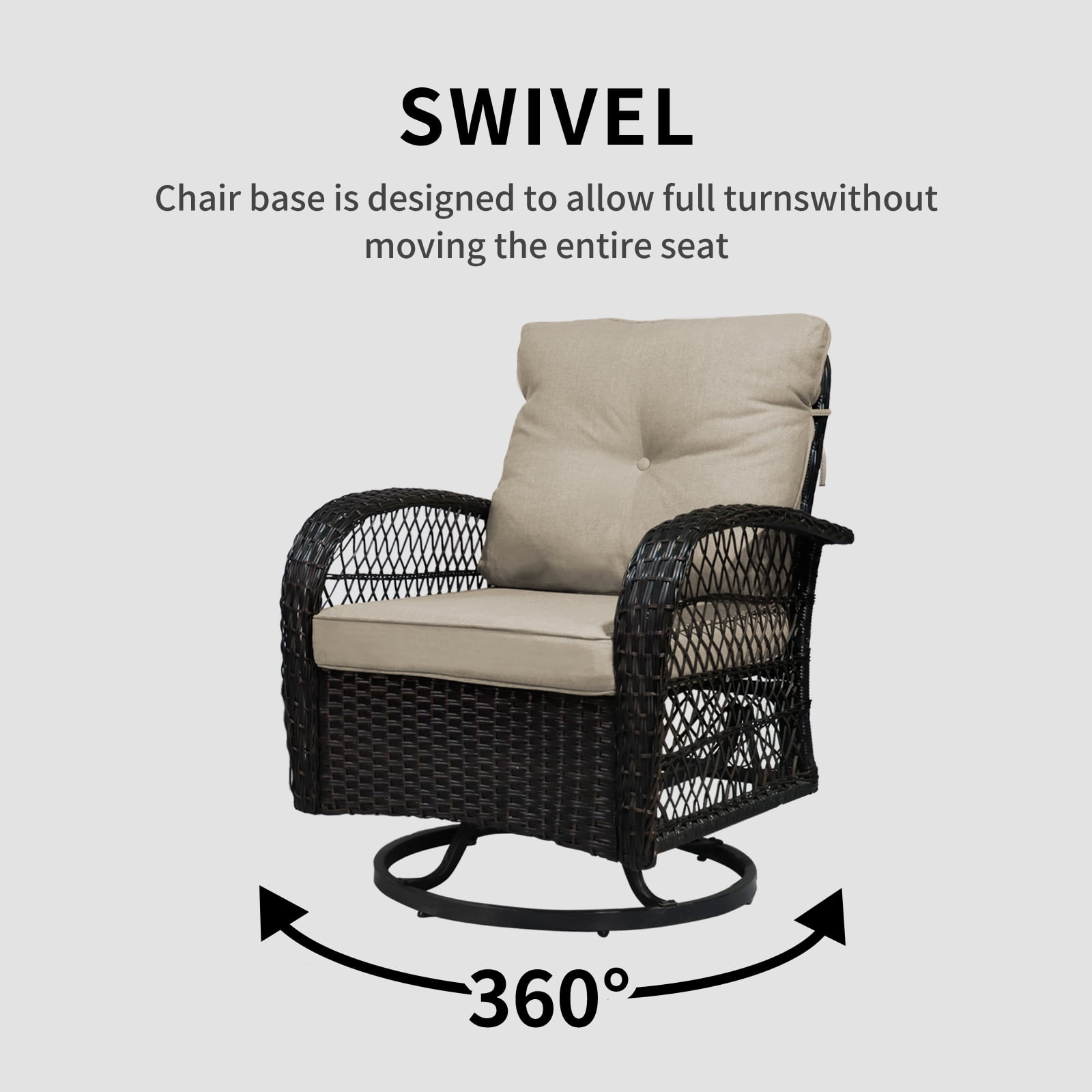 SHGJ&SOFT 3-Piece Patio Conversation Set with Thick Cushions and Glass Table, Modern PE Rattan Outdoor Furniture for Deck, Porch or Garden (Brown)