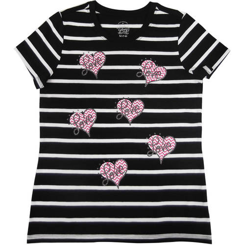 Girls' Embellished Graphic Tee Striped - Walmart.com