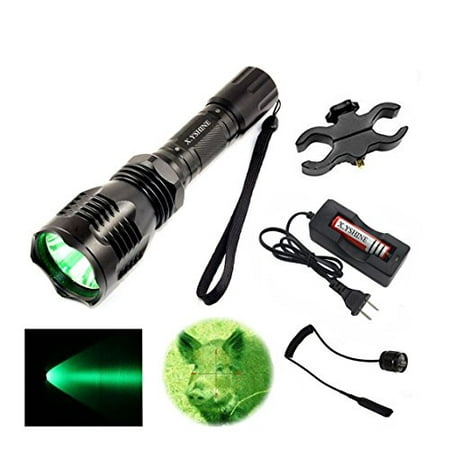 x.yshine hunting flashlight- green light flashlight of hs-802 cree q5 coyote light night hunting with pressure switch+ barrel mount+ 18650 rechargeable battery+ charger perfect for hunting & (Best Night Vision For Coyote Hunting)