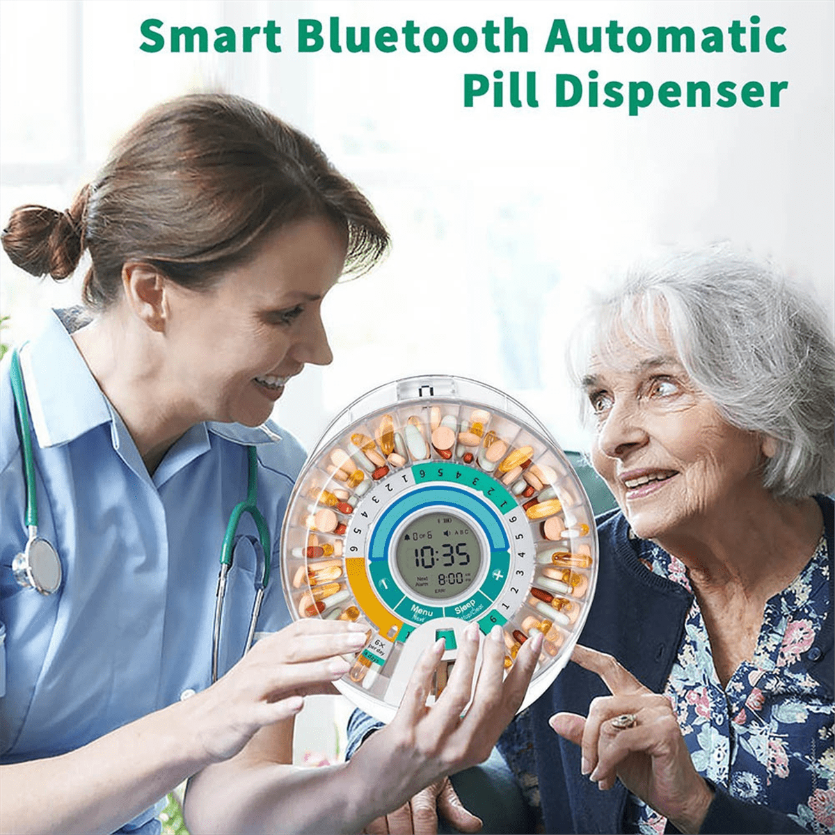 Automatic Pill Dispenser for Elderly with Alarm, 28-Day Electronic Locked Pill Box, Sound&Light Reminders,1 x Automatic Pill Dispenser,White