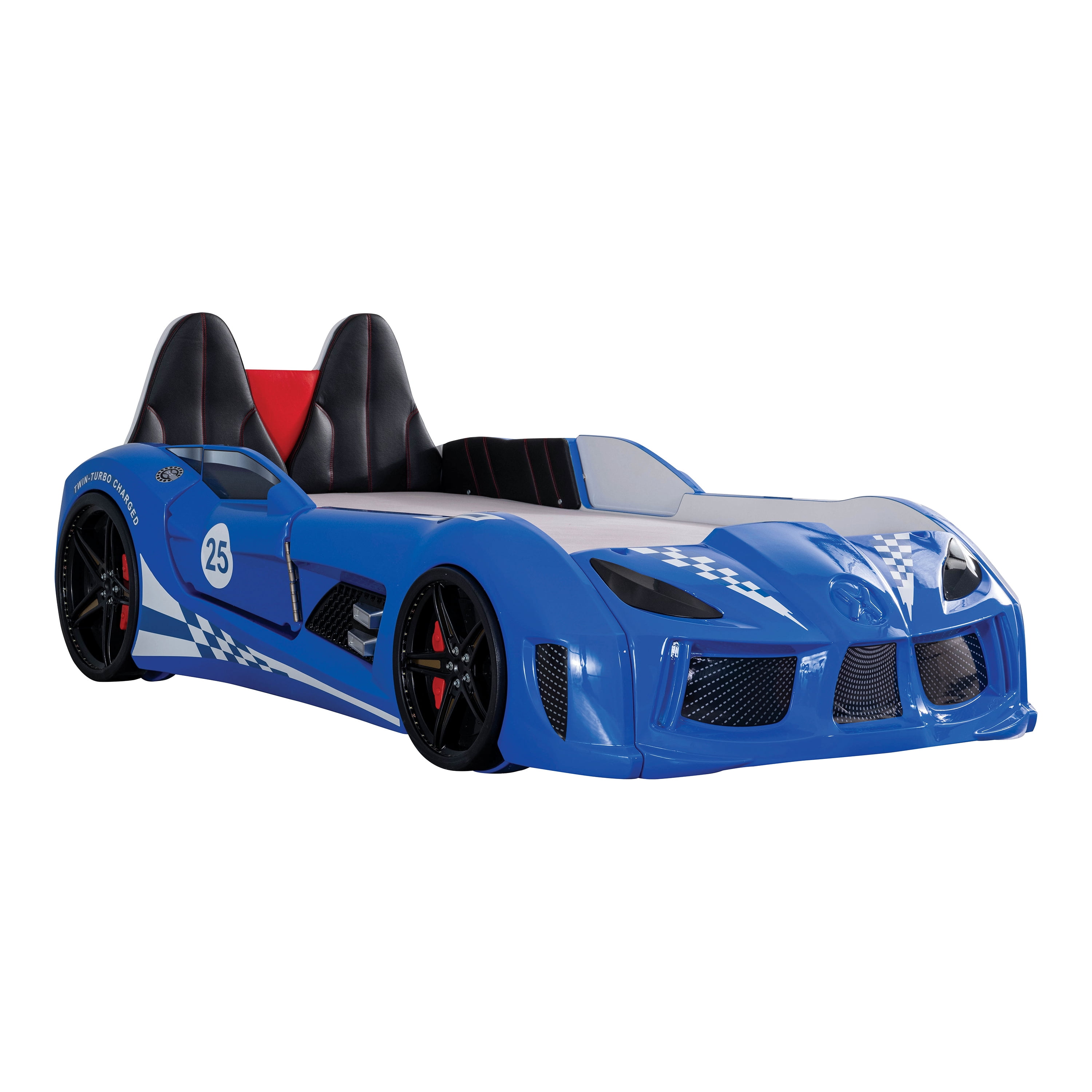 Furniture of America Dash Kids Plastic Twin Race Car Bed with LED and Sound, Blue