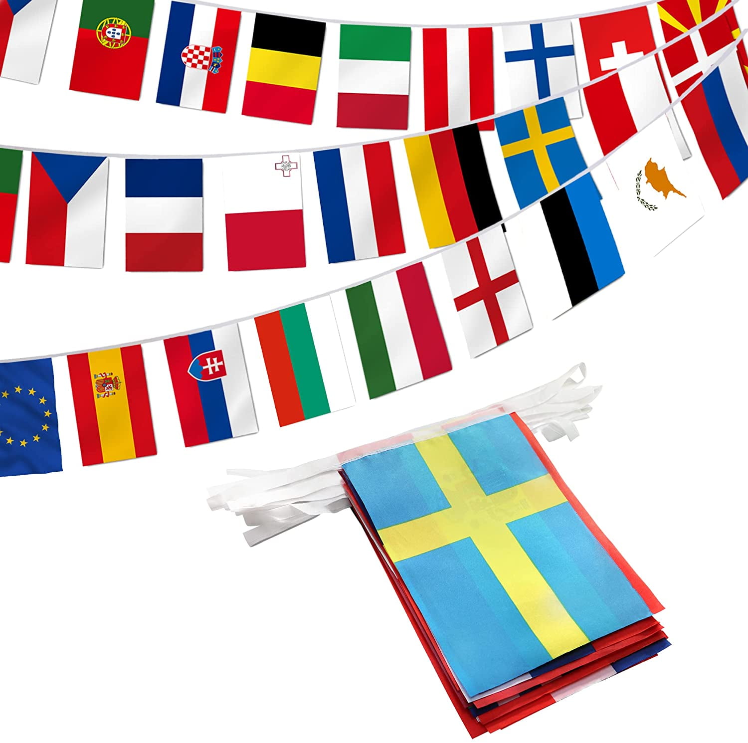 Premium Quality 33ft Long International Flags of the World Fabric Party Bunting 