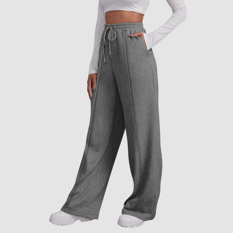 Awxnjux Flowy Pants For Women Wide Leg Sweatpants For Women Fleece High Waist Joggers With Pockets Lightweight Comfy Drawstring Sweat Pants Dark Gray Xl Walmart