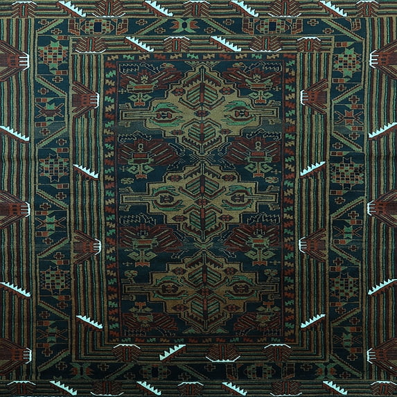 Ahgly Company Indoor Square Oriental Light Blue Industrial Area Rugs, 5' Square