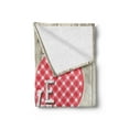 thumbnail image 2 of Retro Soft Flannel Fleece Blanket, Valentines Day Theme Heart with Checkered Plaid Design on Rustic Backdrop, Cozy Plush for Indoor and Outdoor Use, 60" x 80", Coral Sand Brown White, by Ambesonne, 2 of 5