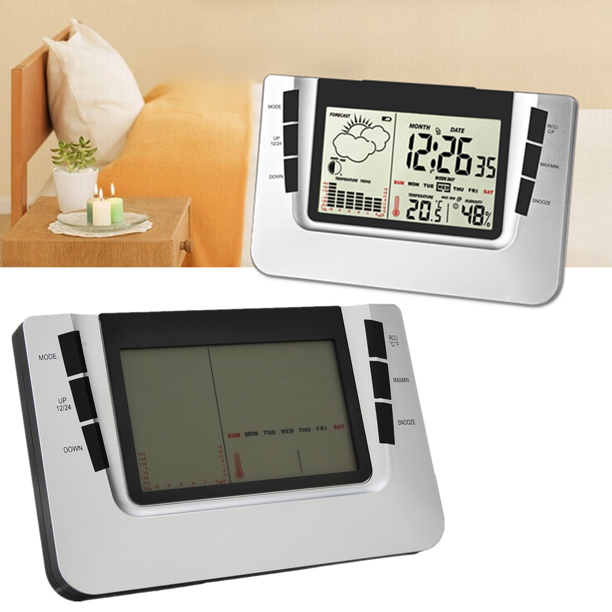 LCD Digital Indoor Wireless Weather Station Clock Calendar Thermometer Backlight by
