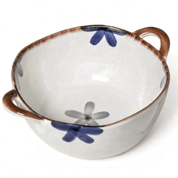 Large Salad Serving Bowl 50oz Deep Pasta Bowl Ceramic Soup Bowl with Handle for Entertaining Fruit Ramen,Decorative Cereal Crock Porcelain Dinnerware